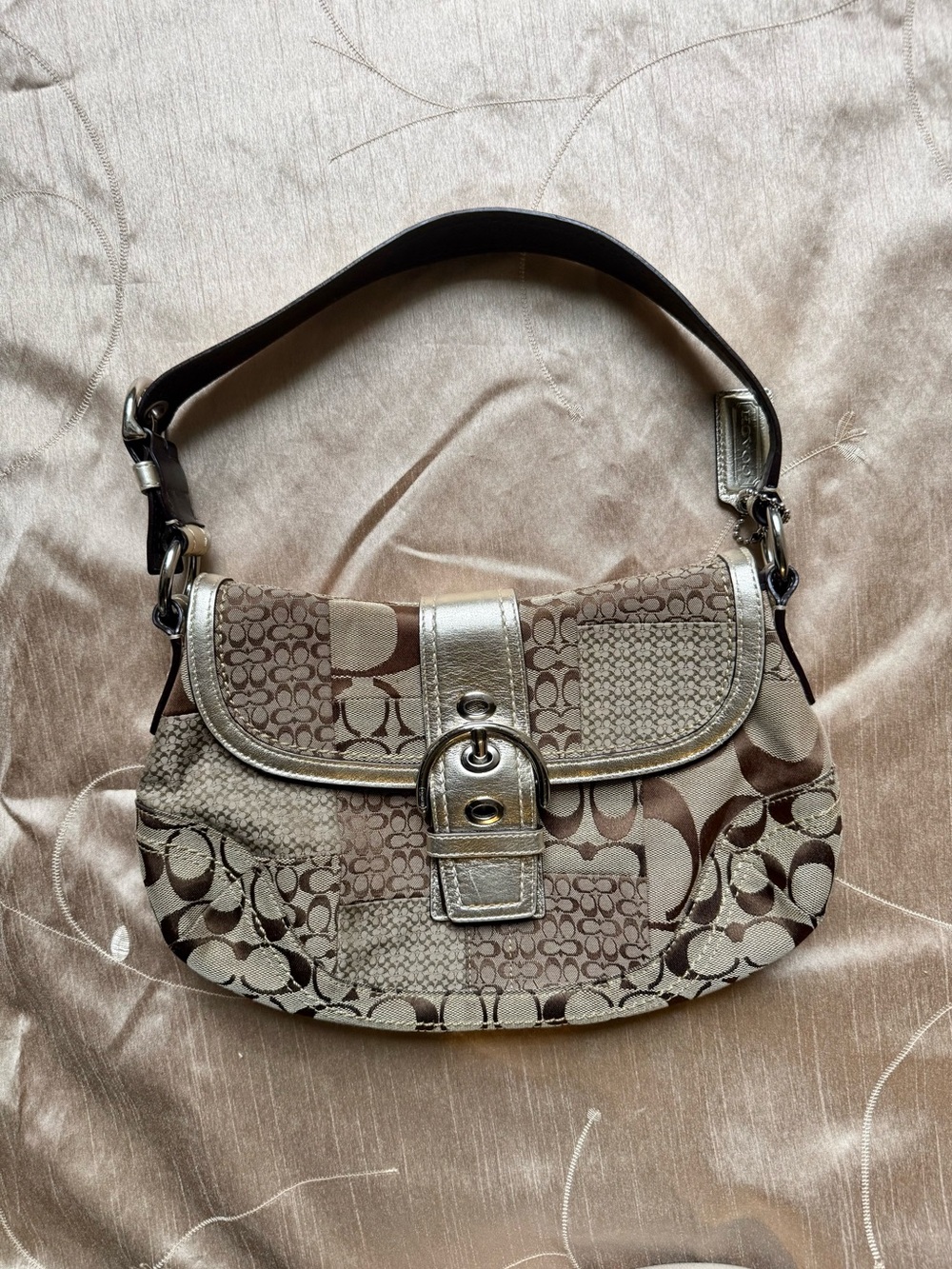 Coach Y2K Soho Signature Patchwork Buckle Shoulder Bag F12316 Brown/Gold